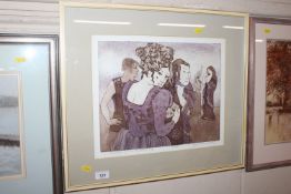 Joyce Hargreaves pencil signed coloured etching 'T