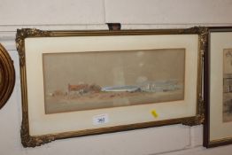 Late 19th Century School watercolour study of a river scene with cottages and boats