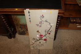 A Chinese embroidery on silk, depicting birds on a