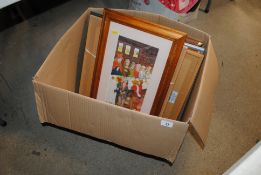 A collection of various coloured prints and waterc