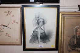 19th Century School watercolour study of a lady with bonnet