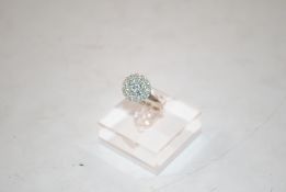A sterling silver and aquamarine bombe ring, size