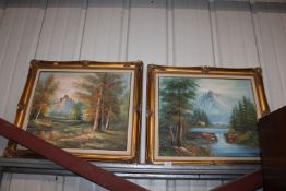 A pair of gilt framed oil on boards, depicting mou