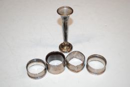 Three silver napkin rings AF, 33gms; another silve