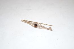 A vintage sterling silver smoky topaz set bar broo