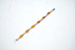 A 925 silver and amber bracelet