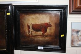 Unsigned oil on board study of an old English bull
