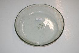 An antique soda glass shallow bowl with ship decor