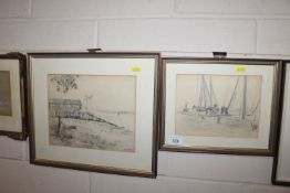 WR Paddon pencil sketch of an harbour scene and an