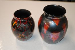 A Poole Pottery flambe glazed baluster vase and a