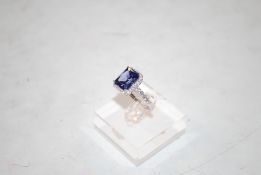 A sterling silver blue and white cubic zirconia ri