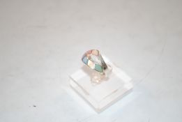 A sterling silver and mother-of-pearl ring, size O