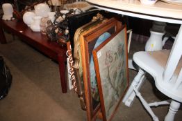 Three fire screens, together with a wrought iron f