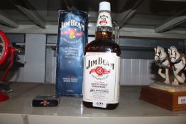 A bottle of Jim Beam Kentucky straight Bourbon whi