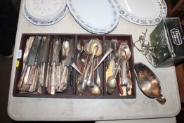 A quantity of various silver plated cutlery; a sau