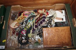 A large box containing various costume jewellery t