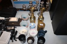 A quantity of various candlesticks, cocktail shake