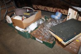 Four boxes containing various glassware, china, CD