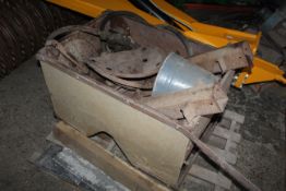 Ferguson potato planter hopper. With seats, bell wheel and a delivery tubes.