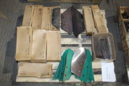 Pallet containing a large quantity of Kverneland LB85 wearing metal. Including shin pieces,