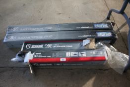 2x Adam Hall S5B black microphone stands (with original boxes), 2x Adam Hall S9B small microphone