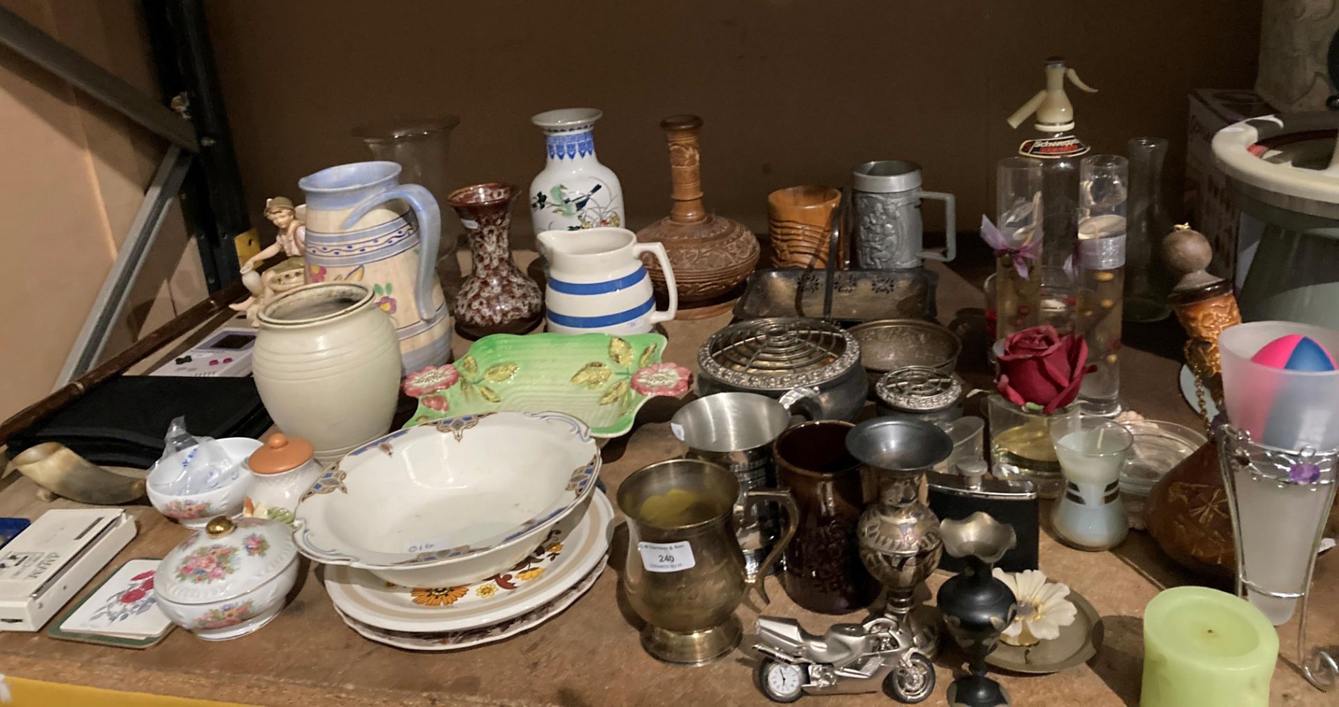 Remaining contents to rack, assorted glass and metalware, pottery and porcelain including jugs,