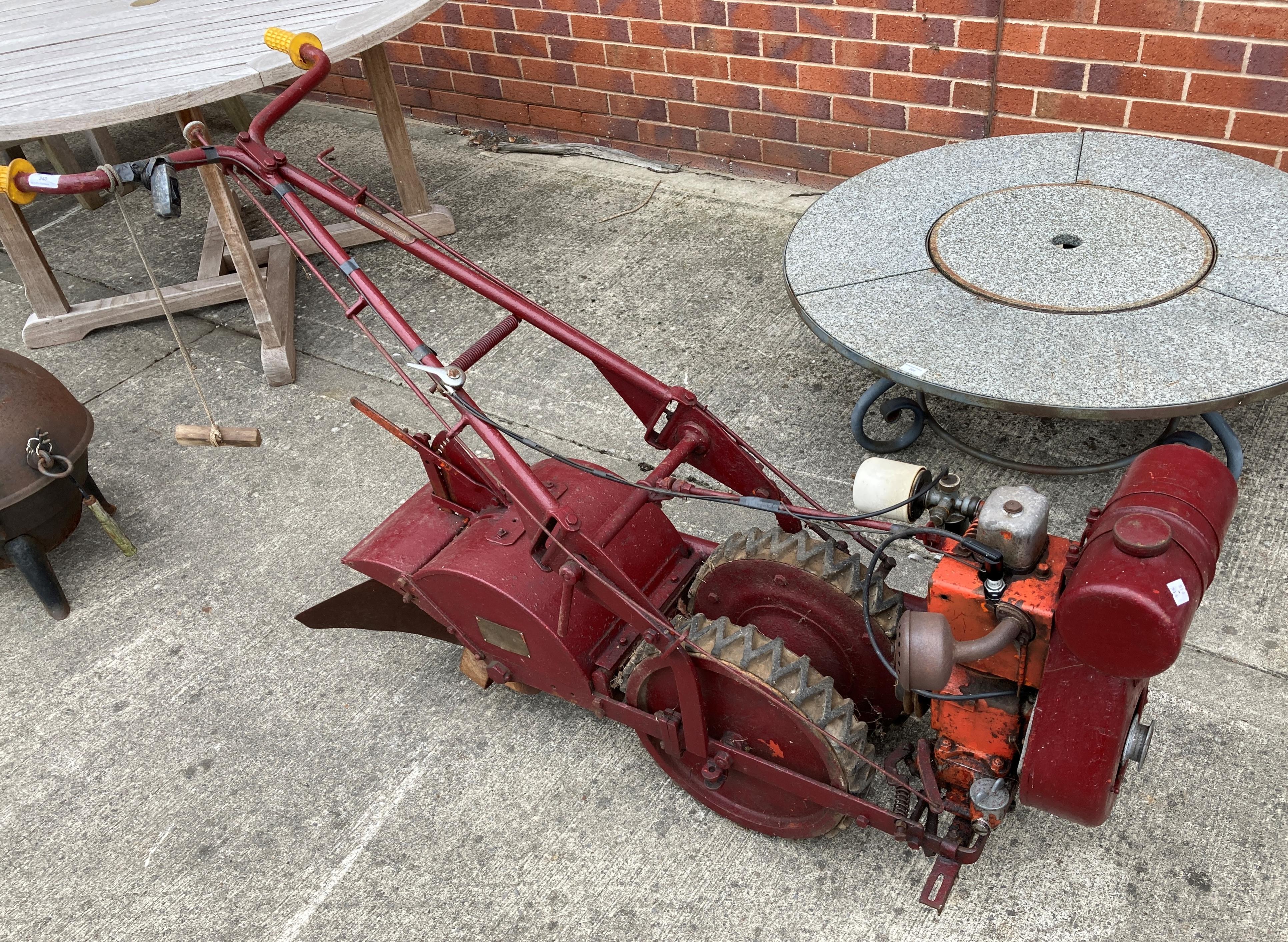 A 'The Howard' vintage petrol rotavator in red (CWH REF: Yard)