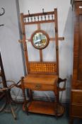 Edwardian Mahogany Hall Stand with Tile & Mirror Back and Brass Details