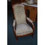 Period Oak Rocking Chair with Floral Upholstery