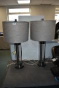 *Pair of Kris Chrome and Glass Table Lamps with Grey Shades