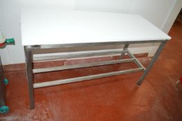 *Butchers Block with White Poly Top and Stainless Steel Frame 2ft x 59” x 33” high