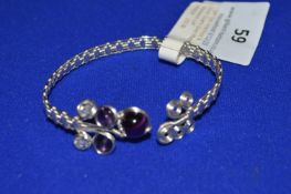 Silver Plated Wirework Cuff Bracelet with Tiger Eye Amethyst and Clear Quartz