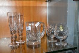 Cut Glass Champagne Flutes, Brandy Glasses, and a Tankard