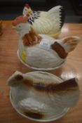 3x Porcelain Lidded Chicken Dishes