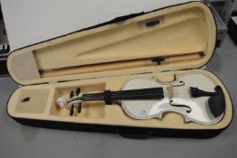 White Violin with Case and Bow
