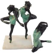 A 20thC bronze effect figure group, depicting two ballerinas in the manner of Degas, on a marble