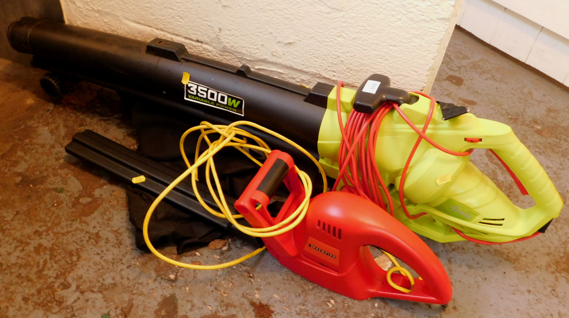 A hedge trimmer, and a 3500 watt leaf blower.