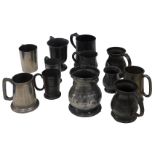 A quantity of 19thC and later pewter tankards, etc. (1 tray)
