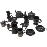 A quantity of 19thC and later pewter, to include tea caddy, tankards, chalice, etc. (1 tray)