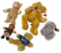 Assorted teddy bears, including an Aurora teddy original, a Steiff teddy, and a Mumbles Pepsi Cola