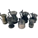 A collection of mainly 19thC pewter imperial tankards, to include a Gill, half pint, etc. (7)