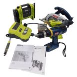 Five Ryobi tools, comprising drill driver, circular saw, drill, Hobby Flex drill engraver with