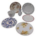 A collection of Belleek pottery, to include jelly mould, a green printed Knockninny Hotel plate