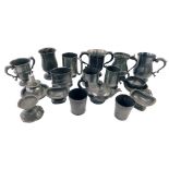A quantity of 19thC and later pewter, to include a baluster shaped vase, stamped Alderson, salts,