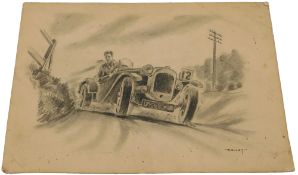 Baggley (20thC School). Print of a racing Austin Seven Motor car, 27cm x 37cm.
