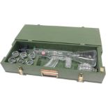 A Red Army Vodka novelty gun shaped decanter, with hand grenade stopper and glasses, lacking