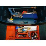 A green plastic Zag locker box, containing hand tools, screwdrivers, adjustable spanners, hack saws,