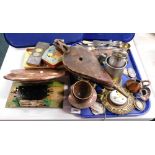 Metalware, to include a small brass Waterloo monument lion, a Victorian copper crumb tray, pair of