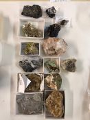 Collection of assorted geological specimens from the UK, Fluroites, Vivianite, Pyromorphite etc