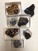 Geological specimens from China, Babingtonite, Spessartine & Smoky quartz, Cuprite, ferberite with